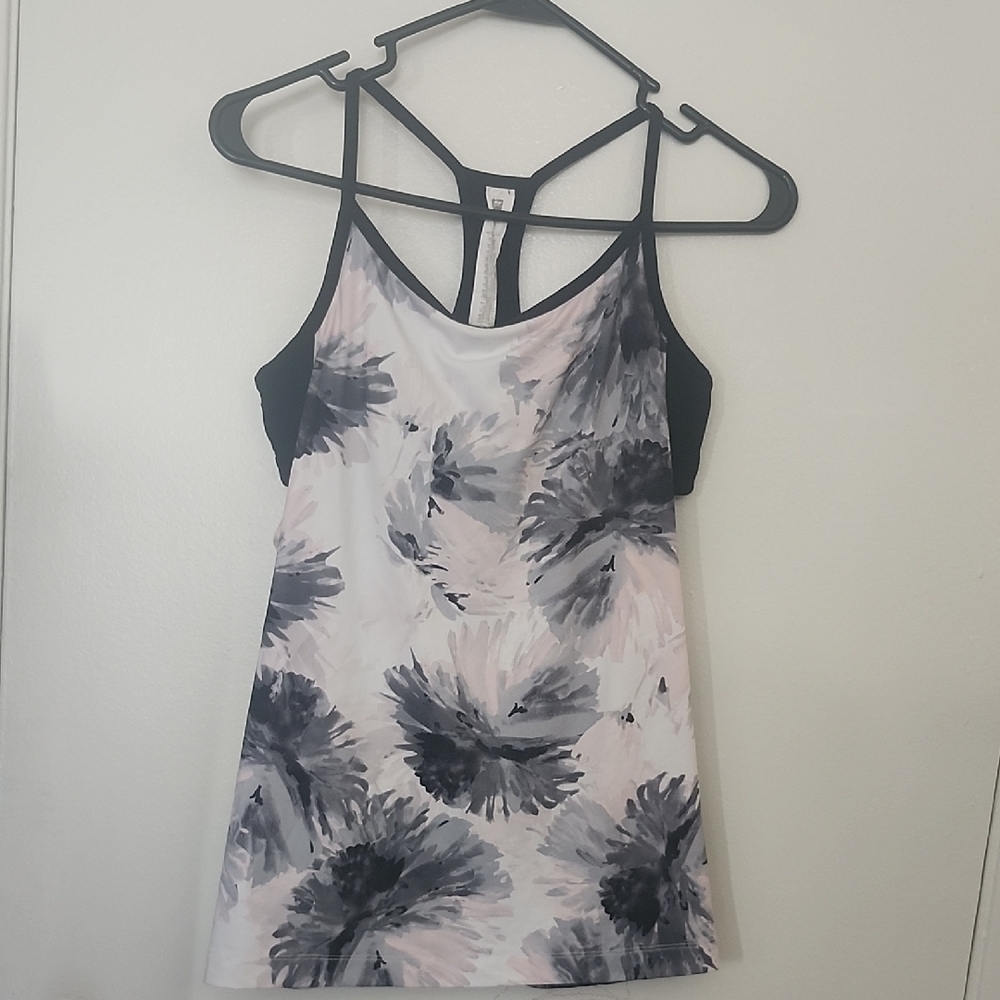 Fabletics Black and Gray Strappy Tank Top